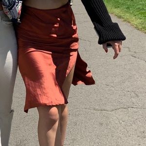 Princess Polly rust satin midi skirt